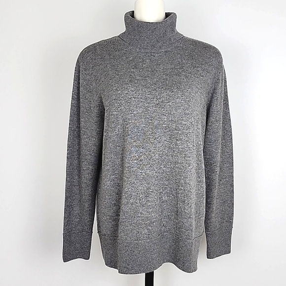 Bleu Gray Women's Merino Cashmere Blend Knit Turtleneck Ribbed Cuffs Hem Sz L - Picture 1 of 10